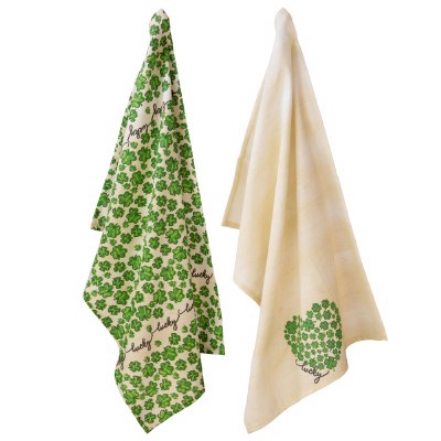 Set of Two 28" x 18"  Lucky Shamrock Kitchen Towels