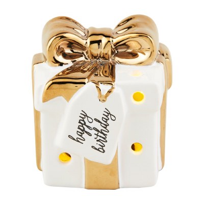 3" LED White and Gold Birthday Box Sitter by Mud Pie