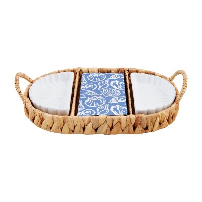 14" Natural Two Dish Guest Towel Tray by Mud Pie
