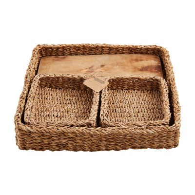 15" Sq Natural Two Compartment Server With a Board by Mud Pie