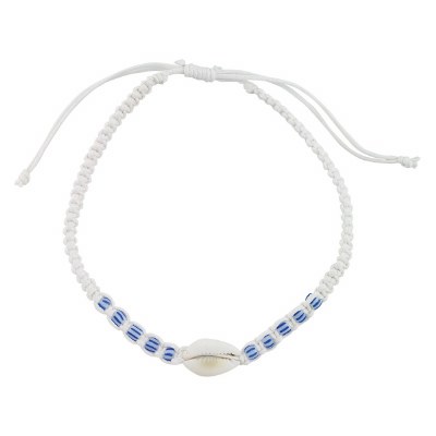 Blue and White Cowry Shell White Cord Bracelet