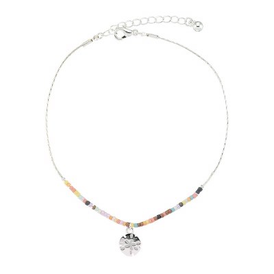 Silver Toned and Multicolor Beads Sand Dollar Anklet