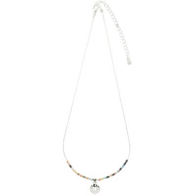Silver Toned and Multicolor Beads Sand Dollar Necklace