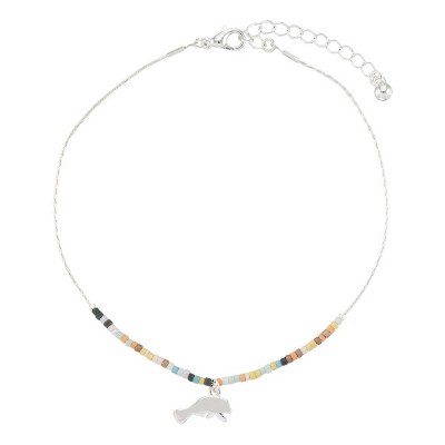 Silver Toned and Multicolor Beads Manatee Anklet