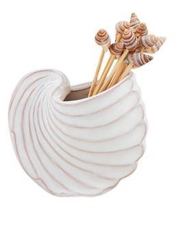 3" Distressed White Nautilus Toothpick Caddy by Mud Pie