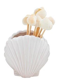 3" Distressed White Scallop Shell Toothpick Caddy by Mud Pie