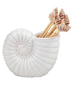 3" Distressed White Snail Shell Toothpick Caddy by Mud Pie