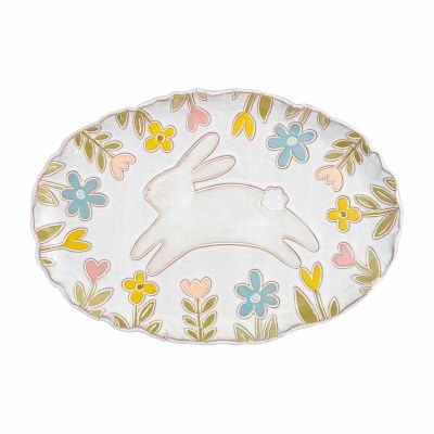 16" Oval Multicolor Bunny Platter by Mud Pie