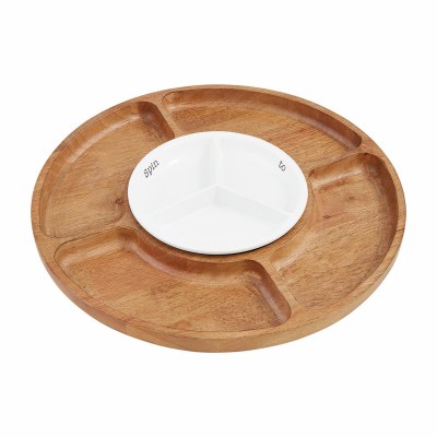 15" Round Natural and White Lazy Susan by Mud Pie