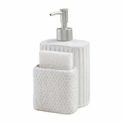 5" Textured White Soap Pump With a Sponge Holder by Mud Pie