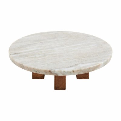 11" Round Beige Marble Platter With Wood Legs by Mud Pie