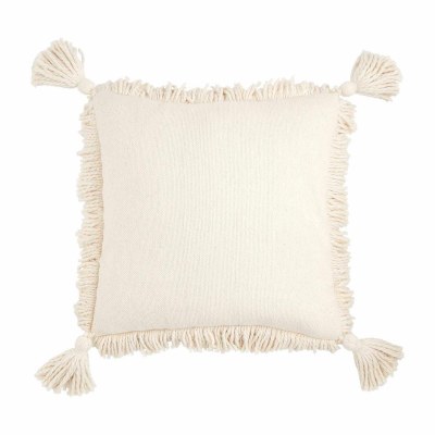 20" Sq Ivory Fringe Tassels Decorative Pillow  by Mud Pie