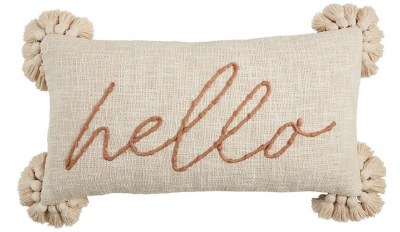 12" x 23" Beige "Hello" Decorative Pillow by Mud Pie
