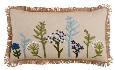 12" x 22" Blue and Green Flowers Decorative Pillow by Mud Pie