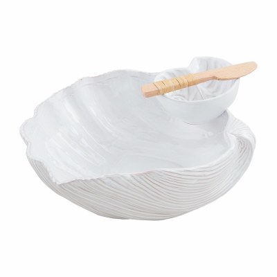 10" White Ceramic Shell Chip & Dip Dish by Mud Pie