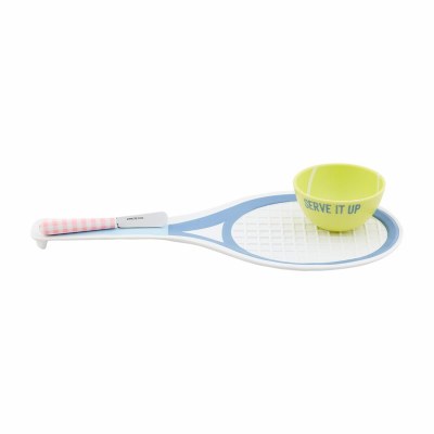 16" Multipastel Melamine Racquet Chip & Dip Dish With a Spreader by Mud Pie