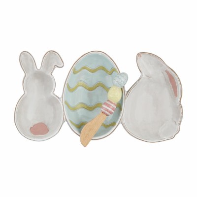 11" Three Compartment Bunnies and Egg Dish With a Spreader by Mud Pie