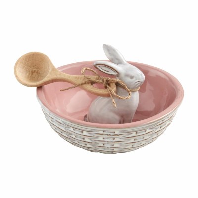 6" Round Pink Bunny Bowl With a Spoon by Mud Pie