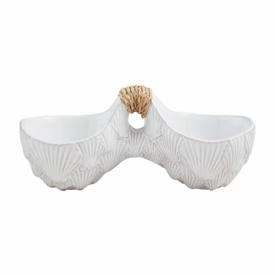 10" White Ceramic Two Compartment Shell Dish by Mud Pie