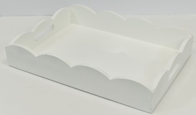 13" x 18" White and Wood Tray With Handles by Mud Pie