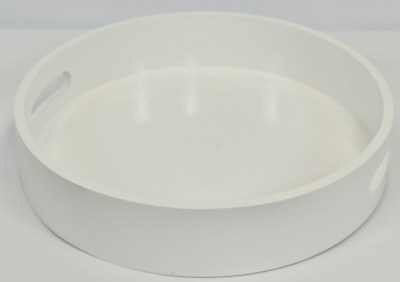 15" Round White and Wood Tray With Handles by Mud Pie