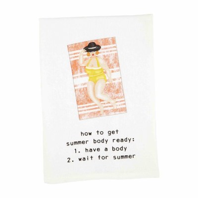 26" x 16" "How to Get Summer Body Ready" Pool Lady Kitchen Towel by Mud Pie