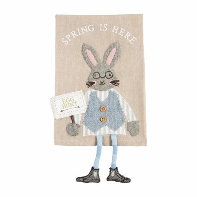 21" x 14" "Spring is Here" Bunny With Dangling Legs Kitchen Towel by Mud Pie