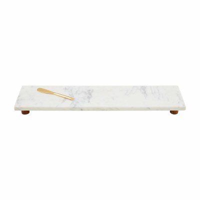 5" x 20" White Marble Footed Board With a Spreader by Mud Pie