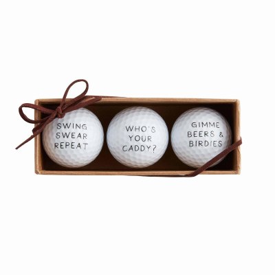 Box of Three 2" Round "Who's Your Caddy" Golf Balls by Mud Pie