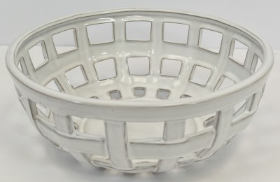 10" Round White Ceramic Basket Bowl by Mud Pie