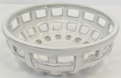 8" Round White Ceramic Basket Bowl by Mud Pie