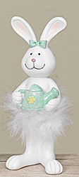 7" White Polyresin Bunny Holding a Watering Can Figurine