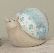 7" Blue and Beige Ceramic Snail Figurine