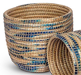 13" Natural and Blue Coil Basket