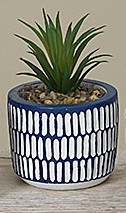 3" Faux Tall Aloe Plant in a Blue and White Pot