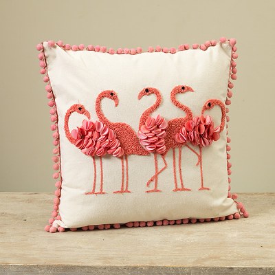 16" Sq Five 3D Pink Flamingos Decorative Pillow