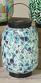 10" LED Solar Aqua Mosaic Lantern