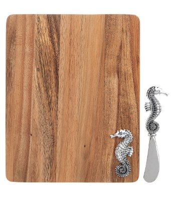 10" x 8" Wood Seahorse Cutting Board With a Seahorse Spreader