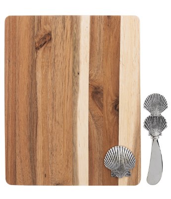 10" x 8" Wood Scallop Shell Cutting Board With a Scallop Shell Spreader