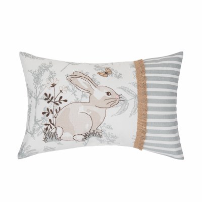 13" x 20" Beige and Gray Bunny Decorative Easter Pillow