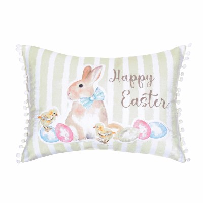 13" x 18" Multipastel "Happy Easter" Bunny and Chicks Decorative Easter Pillow