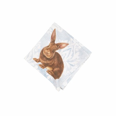 18" Sq Brown Bunny on Blue Easter Cloth Napkin