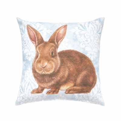18" Sq Brown Bunny on Blue Decorative Easter Pillow