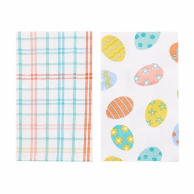 Set of Two Easter Eggs and Plaid Kitchen Towels