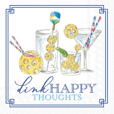 5" Square Roseanne Beck "Dink Happy Thoughts" Pickleball Cocktails Beverage Napkins