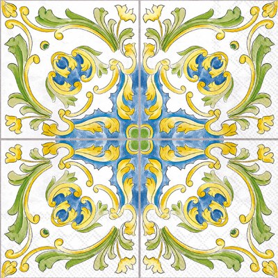 5" Square Blue, Green, and Yellow Lenger Tile Beverage Napkins