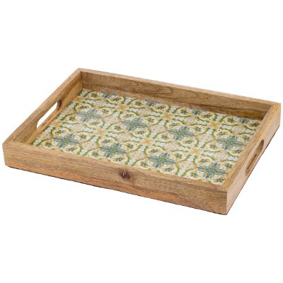10" x 14" Blue, Green, and Yellow Lenger Tile Tray With Handles