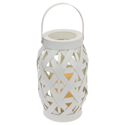 9" White Lantern With a LED Candle