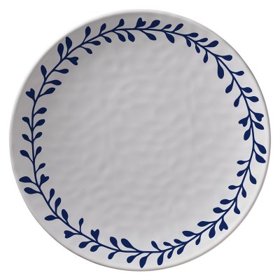11" Round Blue and White Seaweed Melamine Dinner Plate