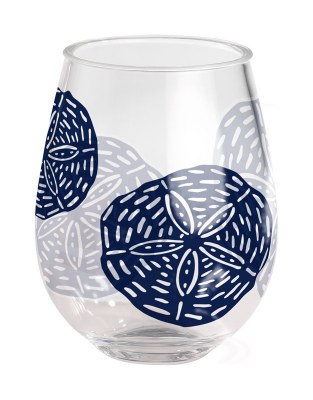 15 Oz Blue Sand Dollar Stemless Acrylic Wine Glass